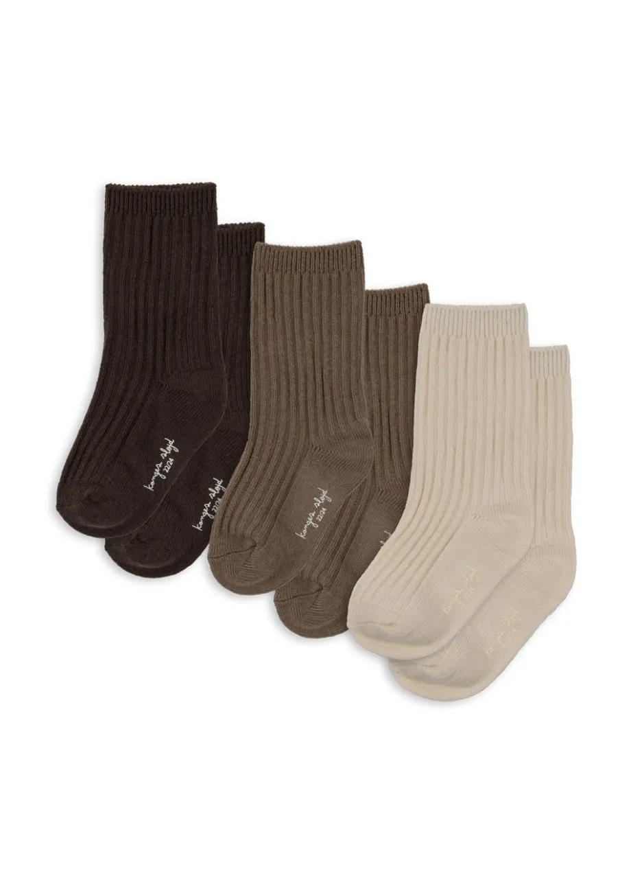 Clearance Konges Sløjd 3 pak strømper - sand/hazel/shitake